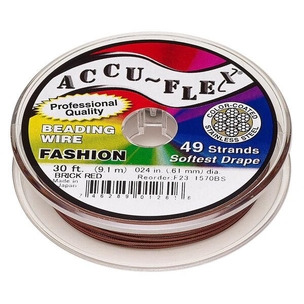 Beading wire, Accu-Flex&reg;, nylon and stainless steel, brick red, 49 strand, 0.024-inch diameter. Sold per 30-foot spool. image number 0