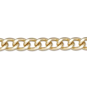 Chain 1pkg1 curb, 7mm flat, gold-finished steel 5 foot unfinished
