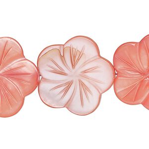 Mother-of-pearl shell 1pkg1, carved flat flower bead 15 inch flamingo red 24x23mm-26x25mm