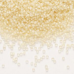 Seed bead, Miyuki, glass, pkg/250g, #15 rocaille, translucent ivory-lined luster crystal clear (RR-2215).