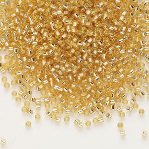 Seed bead, Delica&reg;, glass, pkg/7.5g, #11 round, transparent silver-lined gold (DB-0042).
