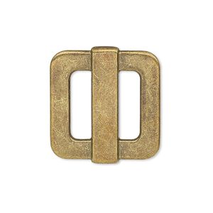 Slide, antiqued brass-finished "pewter" (zinc-based alloy), 25x23mm single-sided rectangle, 14x4mm hole. Sold per pkg of 4.