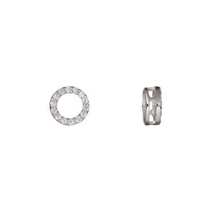 Slide, cubic zirconia and rhodium-plated sterling silver, clear, 8mm single-sided open round with 4x1mm hole. Sold individually.