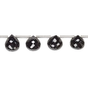 Black spinel 1pkg1, hand-cut top-drilled faceted teardrop bead natural 8 inch graduated 7x7mm-10x9mm