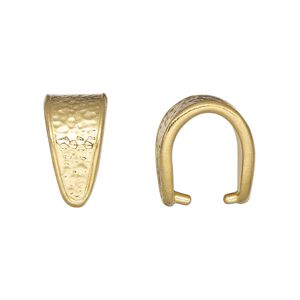 Bail, TierraCast&reg;, "Hammertone" collection, ice-pick, gold-plated pewter (tin-based alloy), 16x9mm with hammered design and 12mm grip. Sold per pkg of 20.