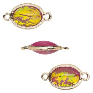 Link, Opalized Ice&trade;, "opal" (resin) and gold-finished brass, light purple, 16x12mm double-sided oval. Sold per pkg of 4.
