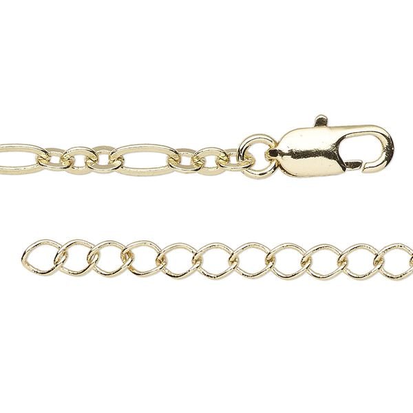 Chain 1pkg1 figaro, 4mm / lobster claw clasp, gold-finished brass 24 inch image number 0