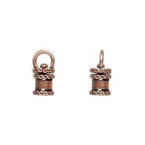 Crimp end 1pkg2 copper-plated, 10x6.5mm swivel tube / loop / rope trim design / 4mm inside diameter, brass / antiqued / JBB Findings