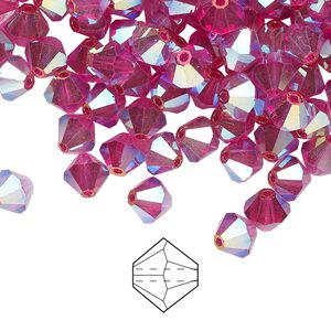 Bead 288pk fuchsia AB 2X, Preciosa Czech crystal 6mm bicone