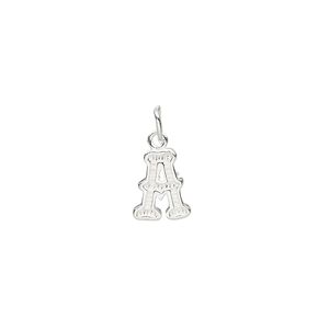 Charm, sterling silver, 10x8mm fancy block alphabet letter "A." Sold individually.
