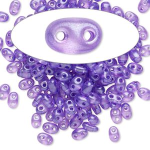 Seed bead, Preciosa Twin&trade; Czech glass, pkg/10g, 5x2.5mm oval, translucent lilac terra pearl clear, (08328).