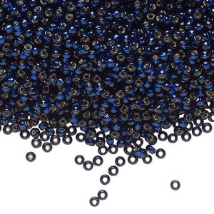 Seed bead, Miyuki 1pkg25g glass, #11 rocaille, Duracoat&reg; transparent silver-lined navy blue / outside dyed (RR-4281)