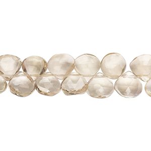 Champagne quartz 1pkg1, hand-cut top-drilled faceted puffed teardrop bead 9 inch 9x8mm-9x9mm