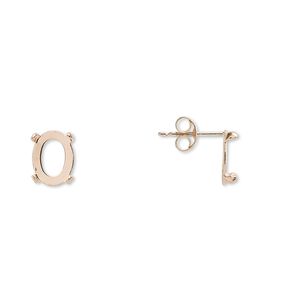 Earstud 1pkg2 Cab-Tite&trade; 14Kt gold, 8x6mm oval 4-prong setting / earnuts, 1 pair