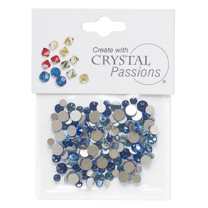 Flat back mix 1pkg144 aquamarine and sapphire, Crystal Passions&reg; rhinestone 3.0-4.8mm round SS12 / SS16 / SS20