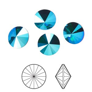 Chaton 4pk emerald glacier blue foil back, Crystal Passions&reg; 10.54-10.91mm rivoli SS47 1122