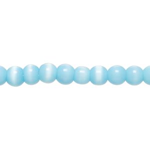 Bead, cat's eye glass (fiber optic glass), sky blue, 4-6mm irregular round. Sold per 14-inch strand, approximately 80 beads.