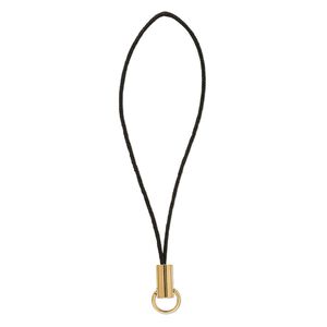 Zipper pull, nylon and gold-plated brass, black, 2-3/4 inches. Sold per pkg of 24.