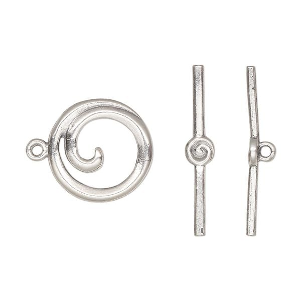 Clasp toggle 1pkg1 sterling silver, 16mm swirl round, antique 1-strand image number 0