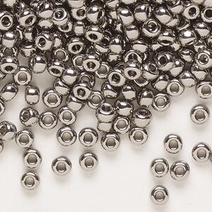 Seed bead, Miyuki, glass, pkg/50g, #8 rocaille, opaque nickel-plated, (RR-190).