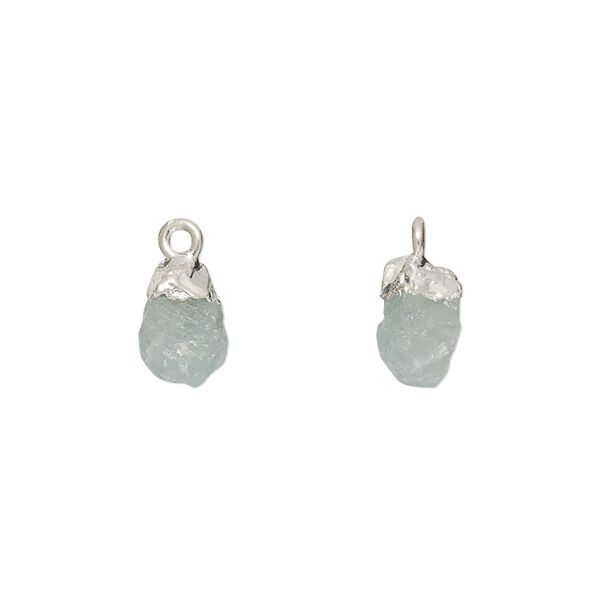 Drop 1pkg1, sterling silver and electrocoated aquamarine, 8x5mm-9x7mm hand-cut nugget image number 0