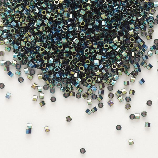 Seed bead, Delica&reg;, glass, pkg/7.5g, #11 cut, opaque metallic iris dark green (DBC-0027). image number 0