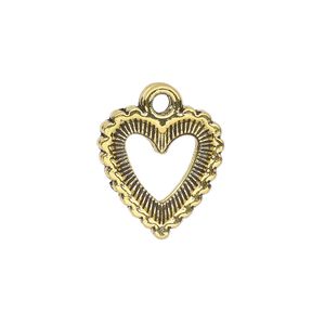 Charm, antique gold-finished "pewter" (zinc-based alloy), 15x14mm single-sided open beaded heart. Sold per pkg of 20.