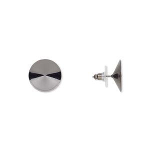 Earstud 1pkg10 Almost Instant Jewelry&reg;, 18.5mm round / 18mm rivoli glue-in setting / comfort clutch, gunmetal-finished brass / steel / plastic 5 pair