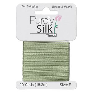 Thread, Purely Silk&trade;, dark green, size F. Sold per 20-yard card.