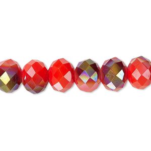 Bead 1pk 48 facets opaque orange smoky AB, Celestial Crystal&reg; 10x8mm rondelle 15.5-16 inch