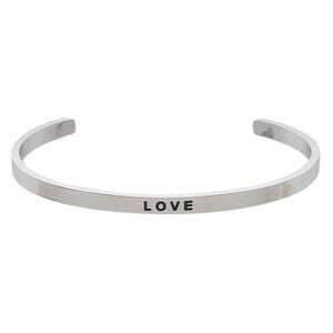 Bracelet, Everyday Jewelry, cuff, stainless steel, 4mm wide with "LOVE," 8 inches. Sold individually.