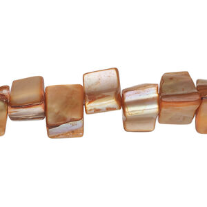 Mother-of-pearl shell 1pkg1, triangle tube bead 15 inch orange 7x6mm-12x9mm