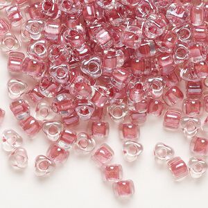 Seed bead, Miyuki, glass, transparent clear color-lined rose, (TR1132), #5 triangle. Sold per 250-gram pkg.