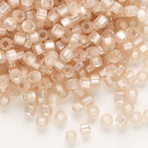 Seed bead, Dyna-Mites&trade;, glass, silver-lined translucent matte light pink, #6 round with square hole. Sold per 40-gram pkg.