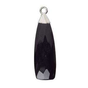 Drop 1pkg1, electroplated sterling silver and black onyx, 28x9mm hand-cut faceted paddle