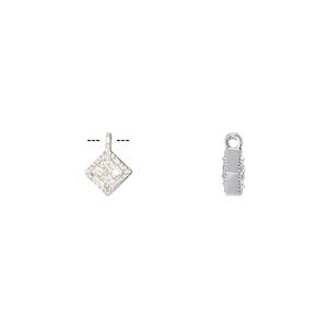 Drop, cubic zirconia and sterling silver, clear, 6.5mm double-sided flat diamond. Sold individually.