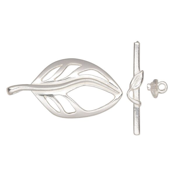 Clasp toggle 1pkg1 sterling silver, 38x18mm leaf, JBB Findings 1-strand image number 0