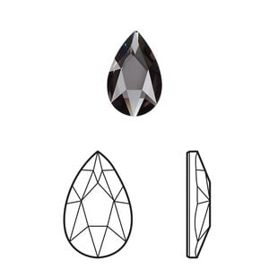 Flat back 6pk graphite foil back, Crystal Passions&reg; 14x9mm pear 2303