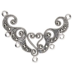Marcasite / sterling silver 1pkg1, fancy focal natural 38x24mm