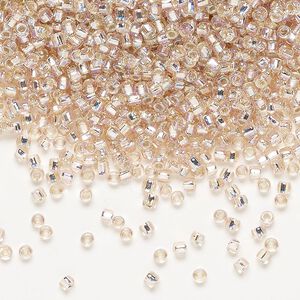 Seed bead, Dyna-Mites&trade;, glass, pkg/40g, #11 round, translucent silver-lined rainbow light pink, (69R:SR 11/0 SR).