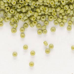 Seed bead, Miyuki, glass, pkg/25g, #11 rocaille, opaque matte rainbow seaweed green, (RR-4697).