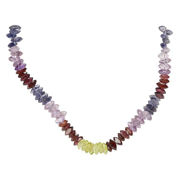 Multi-gemstone 1pkg1, hand-cut top-drilled faceted puffed marquise bead 7 inch 6x3mm-9x4mm image number 0