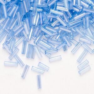 Bead, Ming Tree&trade;, bugle bead, glass, pkg/1/4 pound, 1/4 inch, rainbow transparent blue.