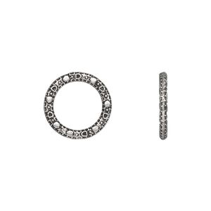 Component, antique silver-plated "pewter" (zinc-based alloy), 14mm double-sided round donut. Sold per pkg of 50.