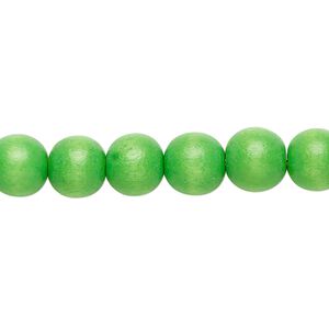 Bead 1pkg1, Taiwanese cheesewood (dyed / waxed), kelly green, 7-8mm round, 15-1/2 to 16 inches.