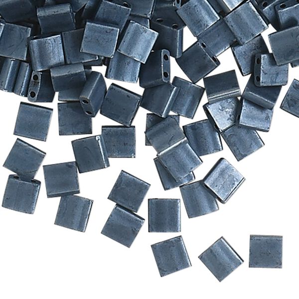 Bead, Miyuki, TILA&reg;, glass, opaque matte gunmetal blue, (TL2001), 5mm square with (2) 0.8mm holes, fits up to 3mm beads. Sold per 40-gram pkg. image number 0