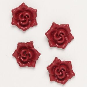 Charm, "pewter" (zinc-based alloy) and enamel, dark red, 18x16mm flower with hidden loop. Sold per pkg of 4.