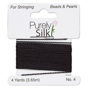 Thread, Purely Silk&trade; 2pkg2yd, black, medium-heavy, size #4, 24-pound test, card.