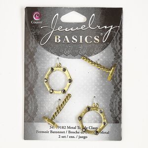 Clasp toggle 1pkg2, 22x19mm nut / bolt, antique gold-finished brass / grey 1-strand