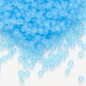 Seed bead, Miyuki, glass, pkg/250g, #8 rocaille, translucent matte aqua (RR-148F).